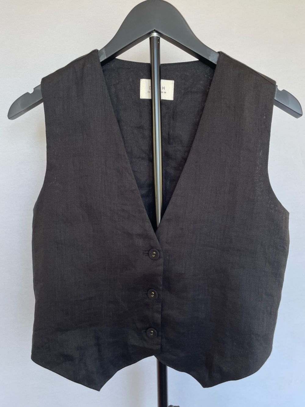 DISSH Black 100% Linen Vest Button Front Minimalist Top Size US 4